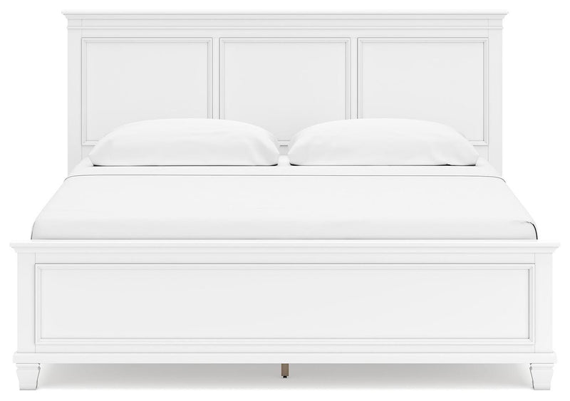 Ashley Furniture Fortman Bed with a wooden headboard featuring a classic design and rich finish.
