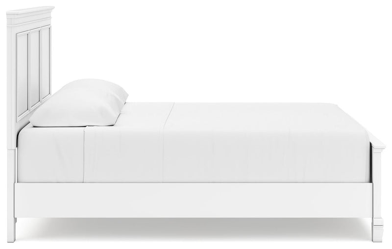Ashley Furniture Fortman Bed with a sleek wooden frame, shown from the side, featuring a modern design and sturdy construction.