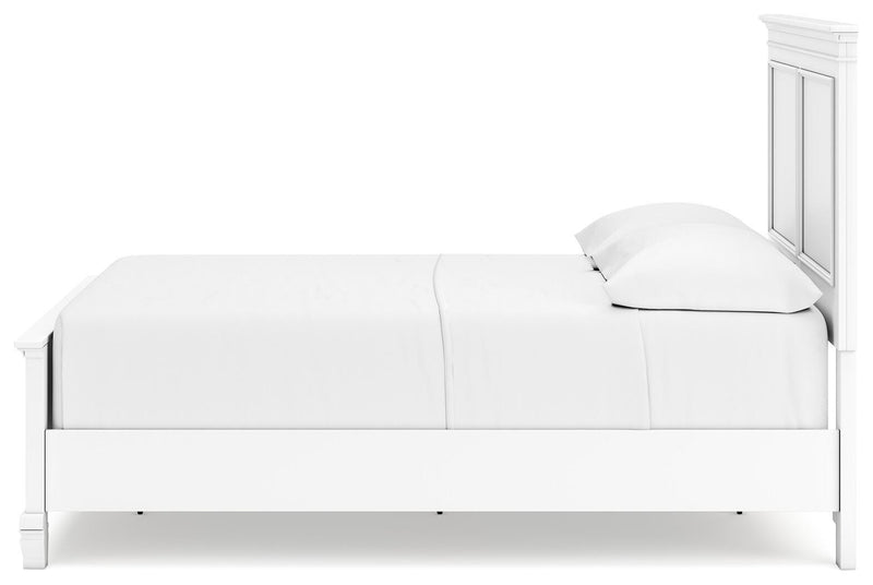 Ashley Furniture Fortman Bed with a wooden frame and side panels, showcasing a modern bedroom furniture design.