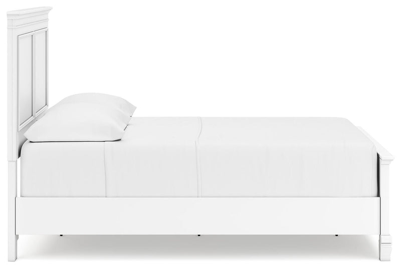 Ashley Furniture Fortman bedroom set featuring a bed, nightstands, and dresser in a modern bedroom design.