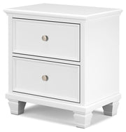 Ashley Furniture Fortman nightstand with a modern design, featuring a dark wood finish and sleek metal handles.