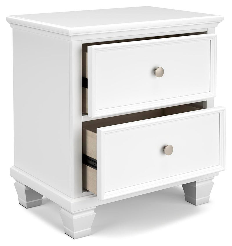Ashley Furniture Fortman bedroom set with a modern bed frame, nightstands, and dresser in a stylish bedroom layout.