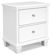 Ashley Furniture Fortman nightstand with sleek wood finish and modern design, featuring a single drawer and open storage shelf.