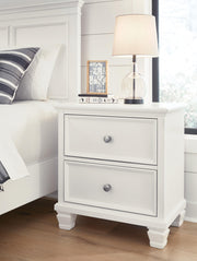 Ashley Furniture Fortman nightstand with a dark wood finish and sleek modern design, featuring a single drawer and open shelf.