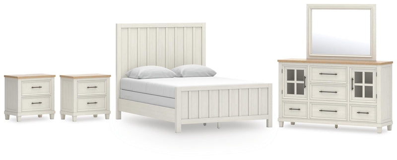 Ashley Furniture Shaybrock bedroom set featuring a bed frame, nightstands, and dresser in a modern, elegant design.