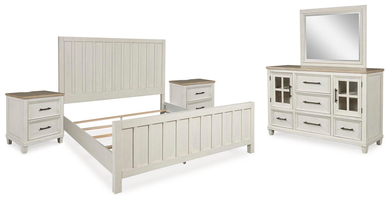 Ashley Furniture Shaybrock bedroom set featuring a bed, nightstands, and dresser in a modern wood finish.