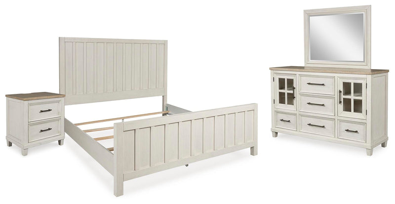 Ashley Furniture Shaybrock bedroom set featuring a bed frame, nightstands, and dresser in a modern, stylish design.