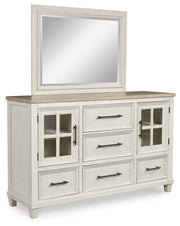 Ashley Furniture Shaybrock bedroom set with a bed frame, nightstands, and dresser in a modern bedroom scene.
