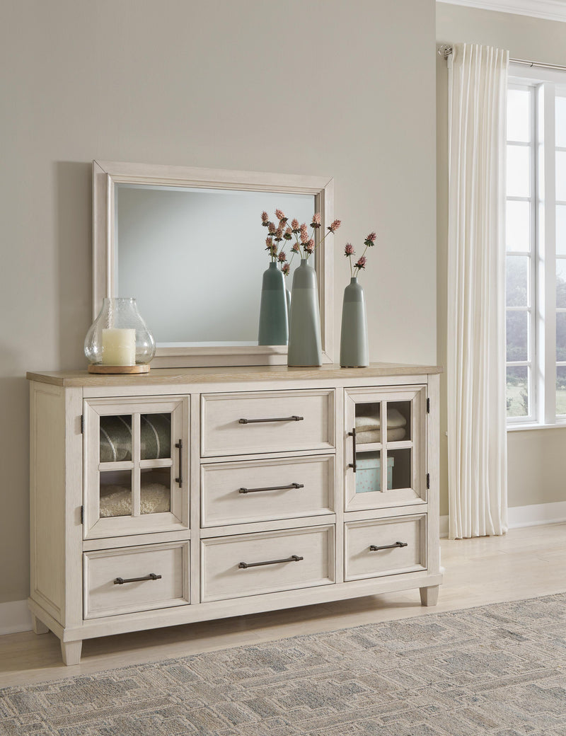 Ashley Furniture Shaybrock bedroom set with matching bed frame, dresser, and nightstands in a modern bedroom design.