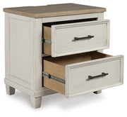 Ashley Furniture Shaybrock bedroom set with a bed, dresser, and nightstands displayed in an angled view.
