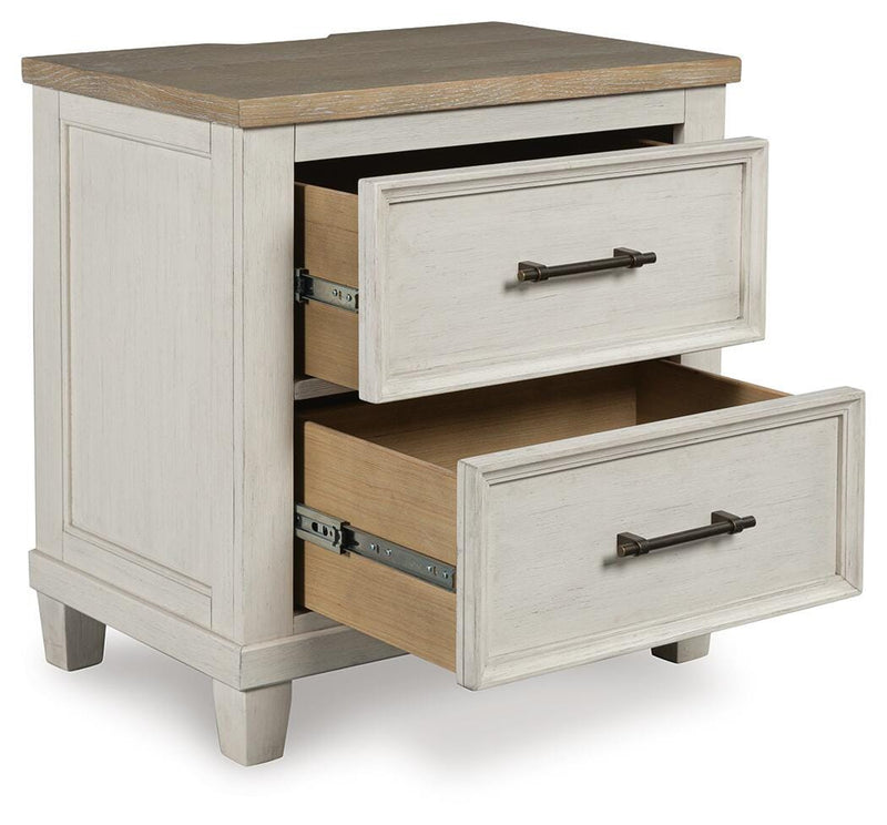Ashley Furniture Shaybrock bedroom set with a bed, dresser, and nightstands displayed in an angled view.