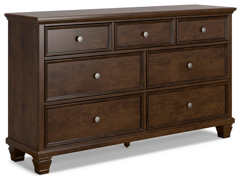 Ashley Furniture Danabrin dresser with six drawers, angled view showing dark wood finish and modern hardware.