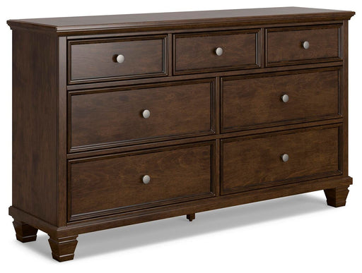 Ashley Furniture Danabrin dresser with six drawers, angled view showing dark wood finish and modern hardware.