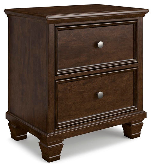Ashley Furniture Danabrin nightstand with a modern design, featuring a drawer and open shelf in a dark wood finish.