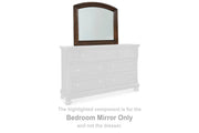 Ashley Furniture Porter bedroom mirror with a sleek rectangular design and a dark wood frame.
