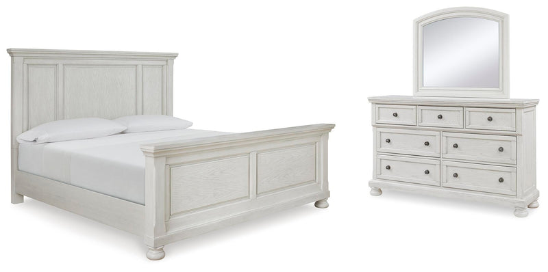 Ashley Furniture Robbinsdale bedroom set with a stylish bed frame, matching nightstands, and dresser in a modern bedroom design.