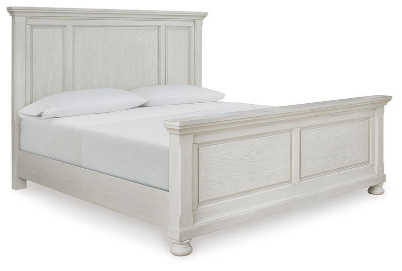 Ashley Furniture Robbinsdale bedroom set with a bed, matching nightstands, and dresser in a modern bedroom scene.