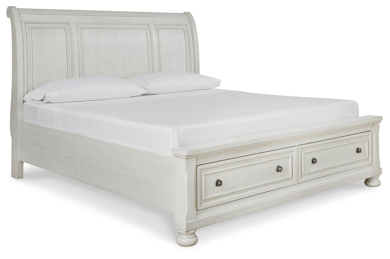 Ashley Furniture Robbinsdale bedroom set with a stylish bed frame, dresser, and nightstands in a modern bedroom setting.