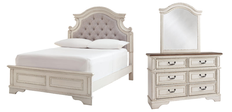 Ashley Furniture Realyn bedroom set with a bed, dresser, and nightstands in a modern bedroom layout.