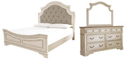 Ashley Furniture Realyn bedroom set featuring a modern bed frame, nightstands, and dresser in a stylish bedroom scene.