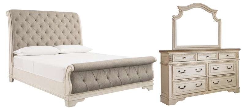Ashley Furniture Realyn Bedroom Set with bed frame, nightstands, and dresser in a modern bedroom decor.