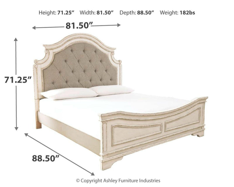 Ashley Furniture Realyn bedroom set featuring a stylish bed frame, matching nightstands, and elegant bedroom furniture.