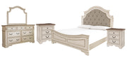 Ashley Furniture Realyn bedroom set with a bed, nightstands, and dresser in a modern, stylish bedroom arrangement.