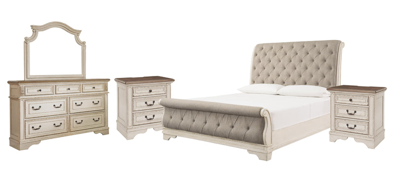 Ashley Furniture Realyn bedroom set with a modern bed frame, matching nightstands, and elegant bedroom decor in a stylish room setting