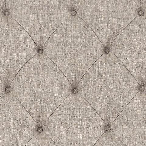 Ashley Furniture Realyn upholstered bed with plush fabric and tufted headboard, shown in a neutral beige color.