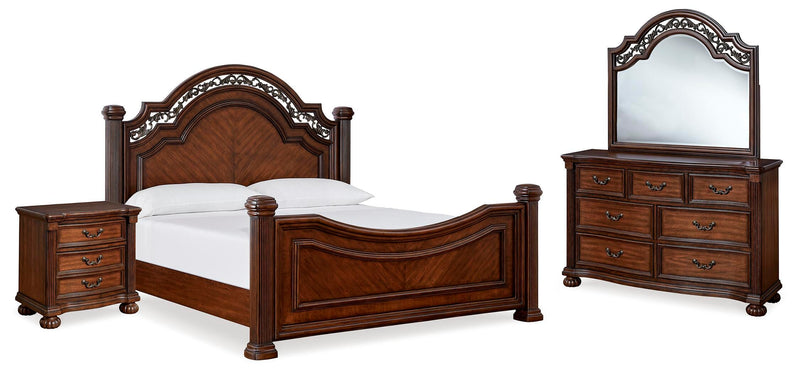 Ashley Furniture Lavinton bedroom set with a modern design, featuring a bed, matching nightstands, and dresser in a stylish bedroom scene.