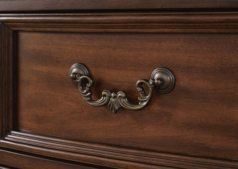 Ashley Furniture Lavinton bedroom set with a close-up of the sleek handle detail on the bed frame.
