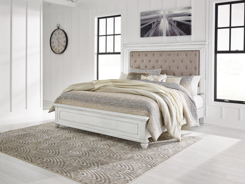 Ashley Furniture Kanwyn bedroom set with a bed, nightstands, and matching dresser in a modern bedroom scene.
