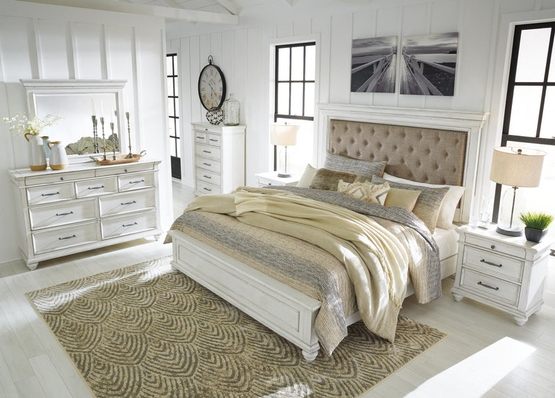 Ashley Furniture Kanwyn bedroom set featuring a modern bed frame, matching nightstands, and coordinated dresser in a stylish bedroom.