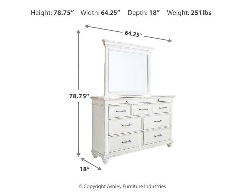 Ashley Furniture Kanwyn bedroom set with a modern bed frame, matching nightstands, and a coordinated dresser in a stylish bedroom.