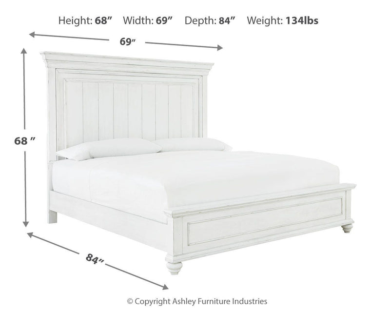 Ashley Furniture Kanwyn bedroom set with a bed, nightstands, and dresser in a modern bedroom scene.