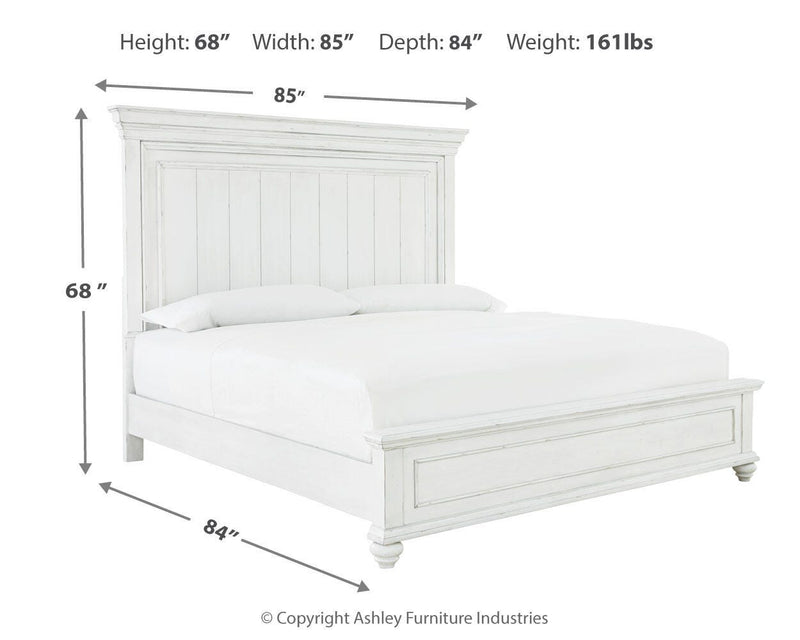 Ashley Furniture Kanwyn bedroom set featuring a bed, matching nightstands, and dresser with elegant wood finish and contemporary design.