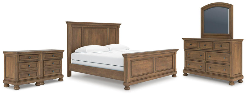 Ashley Furniture Feddinger bedroom set featuring a bed, dresser, and nightstands in a modern, stylish bedroom arrangement.