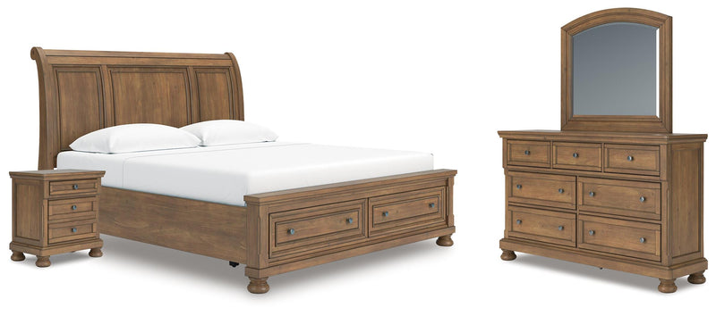 Ashley Furniture Feddinger bedroom set with matching bed frame, nightstands, and dresser in a modern bedroom setting.