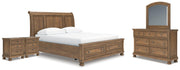 Ashley Furniture Feddinger bedroom set with bed frame, nightstands, and dresser in a modern bedroom scene.