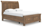 Ashley Furniture Feddinger bedroom set with a bed, nightstands, and dresser shown from an angled view in a modern bedroom interior.