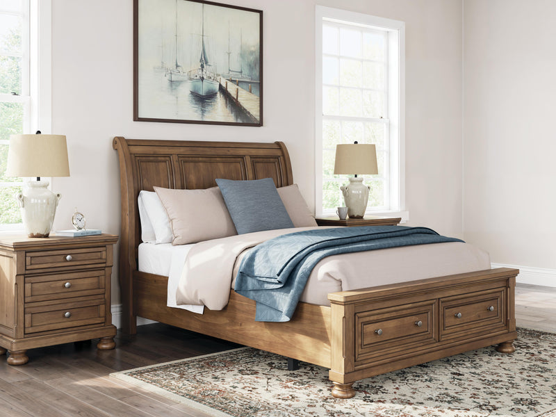 Ashley Furniture Feddinger bedroom set featuring a bed, dresser, and nightstands in a modern design with wood finish.