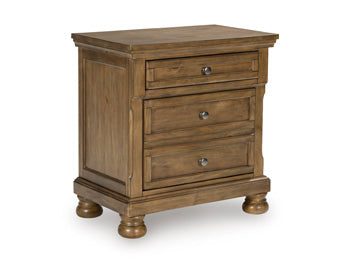 Ashley Furniture Feddinger bedroom set with a bed, nightstands, and dresser in a modern design, shown from an angled closed view.
