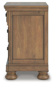 Ashley Furniture Feddinger bedroom set featuring a bed, nightstands, and dresser in a modern wood finish.