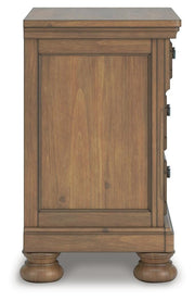 Ashley Furniture Feddinger bedroom set includes a bed, dresser, and nightstands in a modern, stylish bedroom scene.