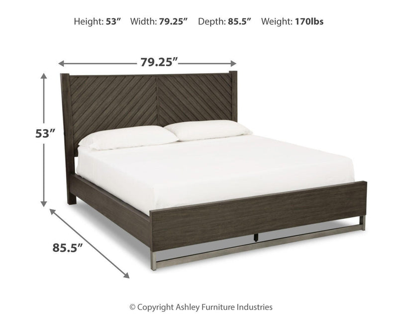 Ashley Furniture Arkenton king bedroom set with a wooden bed frame, matching nightstands, and dresser in a warm finish.