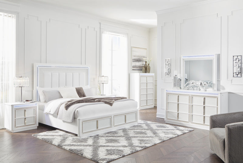 Ashley Furniture Chalanna bedroom set featuring a bed with LED lighting, matching nightstands, and a modern, stylish bedroom furniture design.