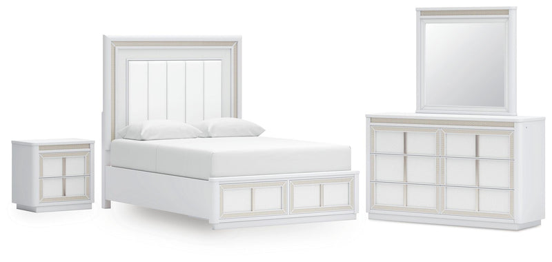 Ashley Furniture Chalanna bedroom set with a bed, nightstands, and dresser in a modern bedroom scene.