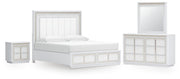 Ashley Furniture Chalanna bedroom set with bed frame, dresser, and nightstands in a modern bedroom setting.