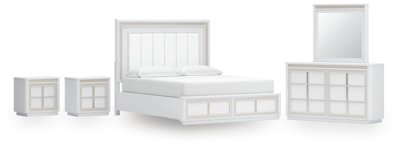 Ashley Furniture Chalanna bedroom set with a modern bed frame, matching nightstands, and elegant bedding in a stylish bedroom scene.