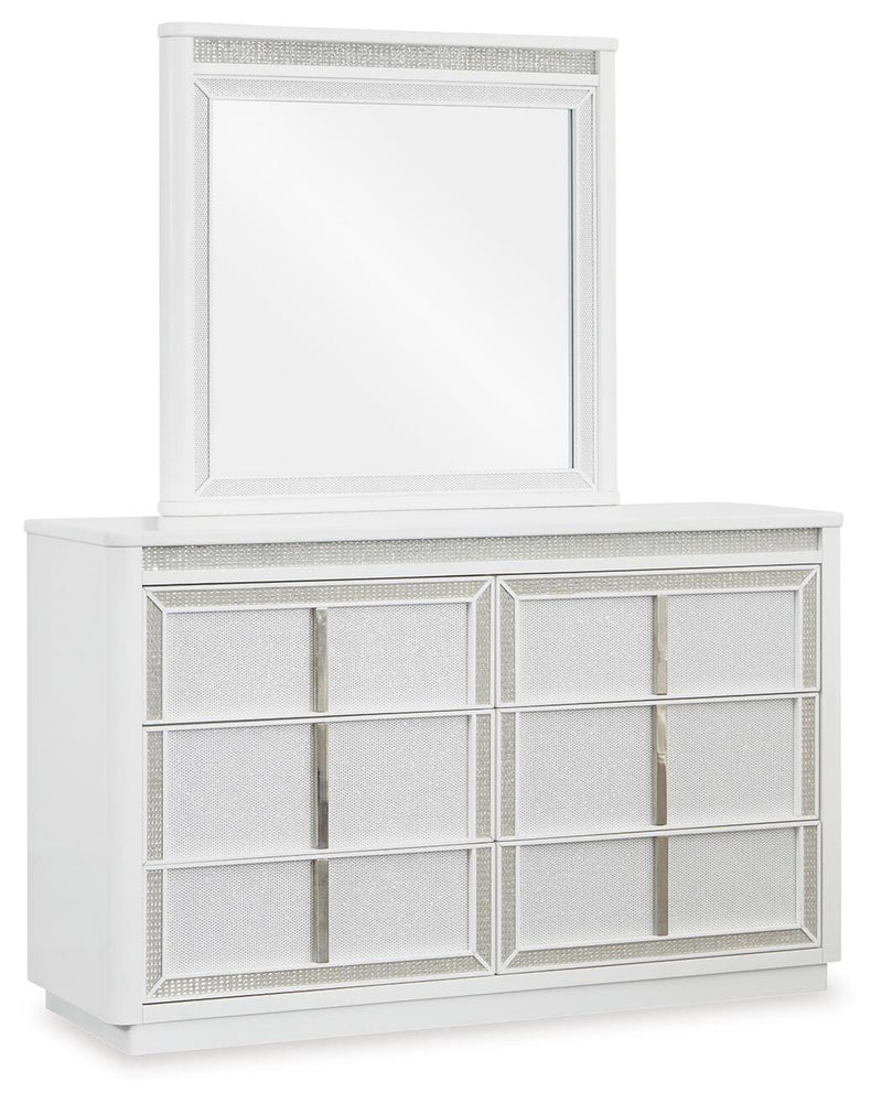 Ashley Furniture Chalanna bedroom set with a modern bed frame and matching nightstands, shown from an angled view.